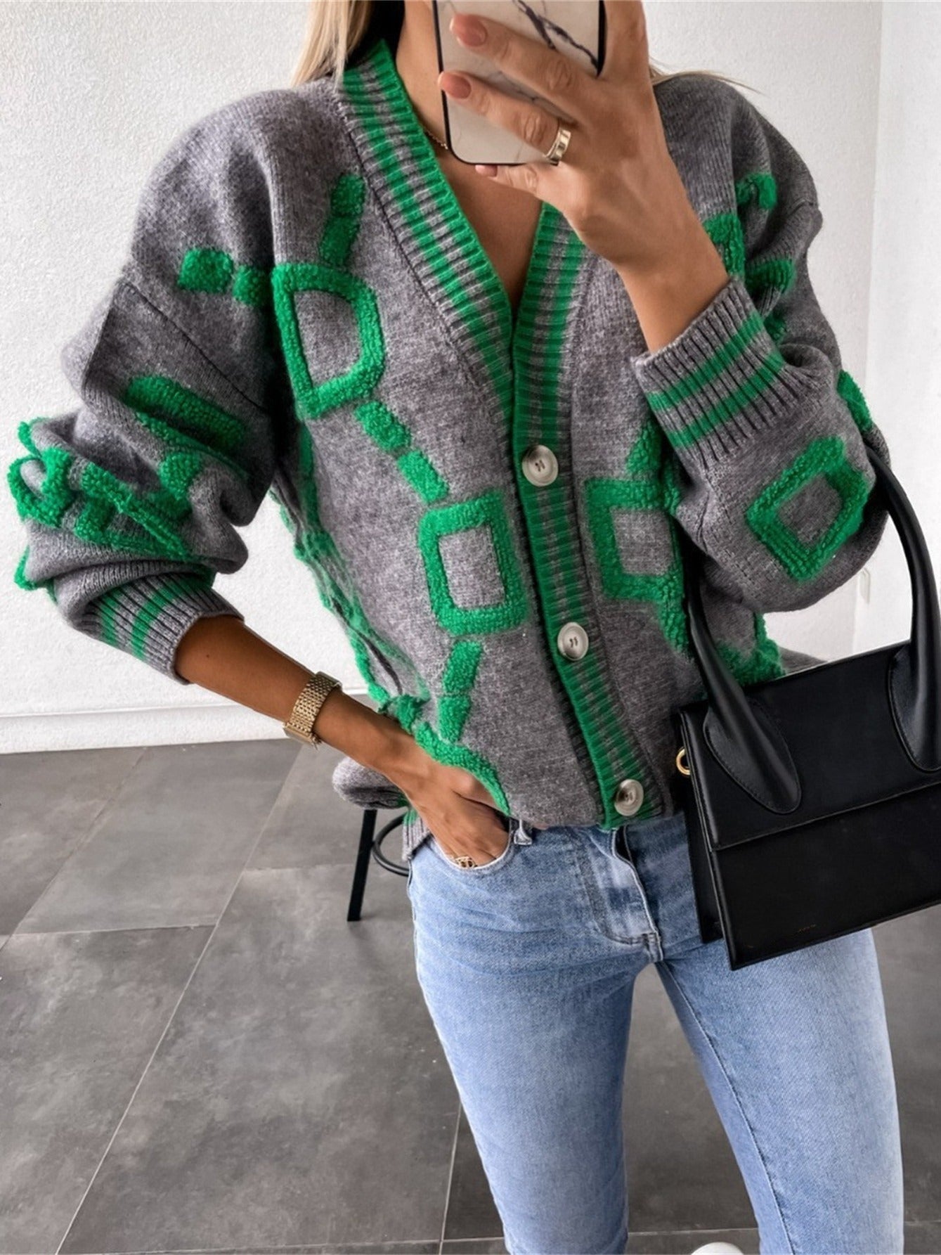 Rosalie™ | Cardigan géométrique multicolore