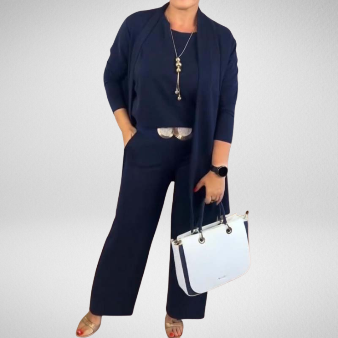 Rousseau Paris | Ensemble 3 pièces élégant comprenant un cardigan long, un haut et un pantalon