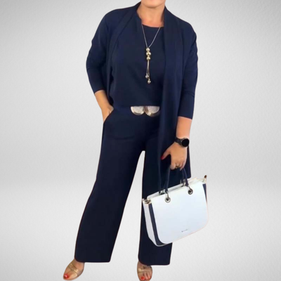 Rousseau Paris | Ensemble 3 pièces élégant comprenant un cardigan long, un haut et un pantalon
