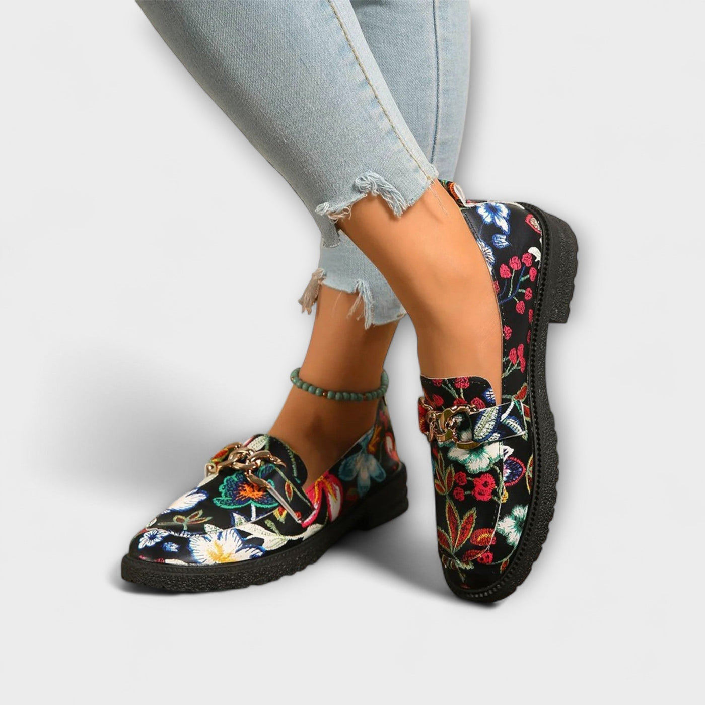 Rosalie™ | Mocassins à Motifs Floraux Multicolores