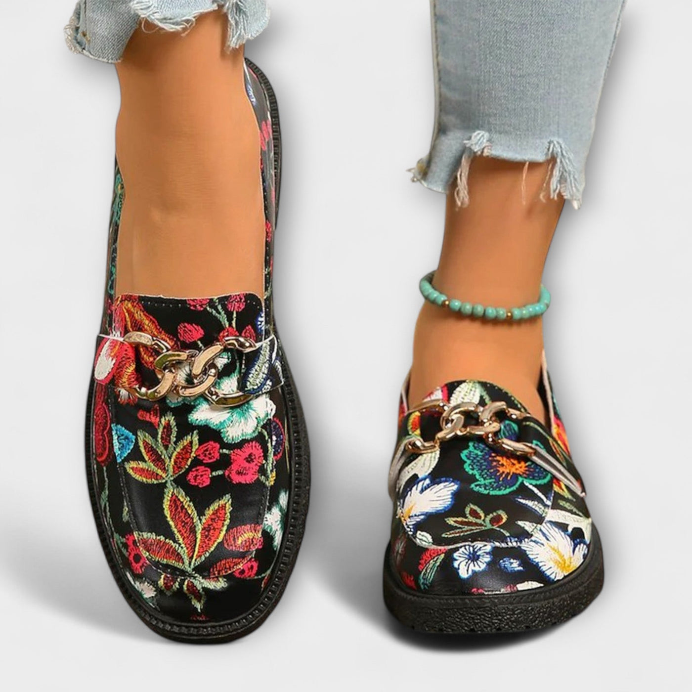Rosalie™ | Mocassins à Motifs Floraux Multicolores