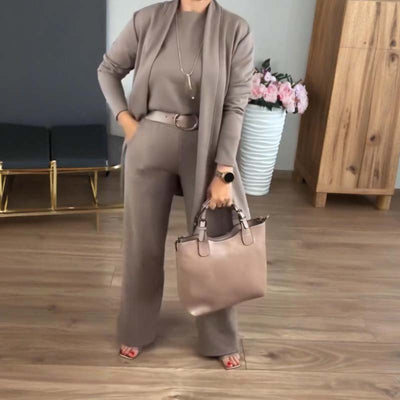 Rousseau Paris | Ensemble 3 pièces élégant comprenant un cardigan long, un haut et un pantalon
