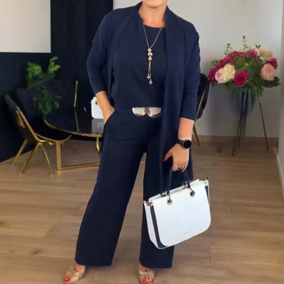 Rousseau Paris | Ensemble 3 pièces élégant comprenant un cardigan long, un haut et un pantalon